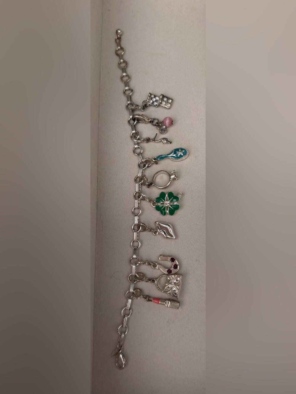 Silver Charm Bracelet with Green Clover & Accents